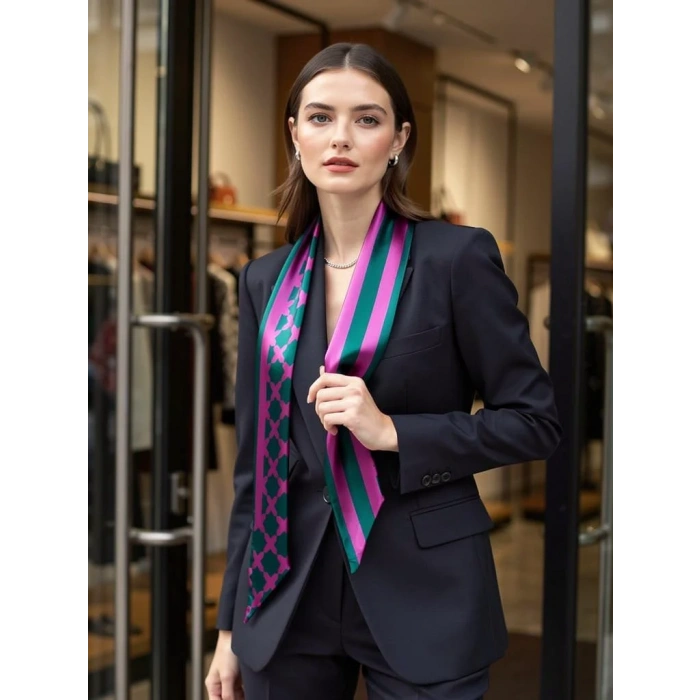 Mor Çizgi Desenli Kadın Fular,Ceket, Elbise ve Gömlek Kombinleri İçin, Hediye Olarak İdeal