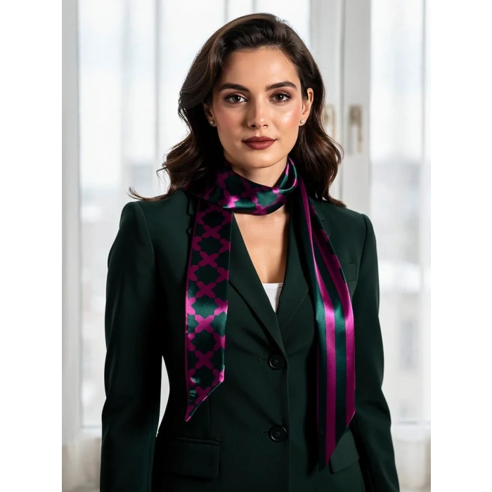 Mor Çizgi Desenli Kadın Fular,Ceket, Elbise ve Gömlek Kombinleri İçin, Hediye Olarak İdeal