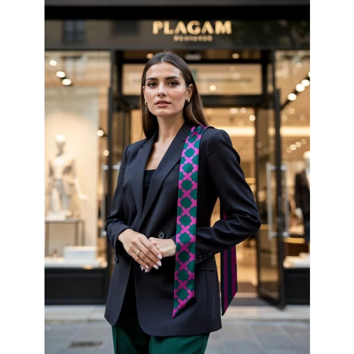 Mor Çizgi Desenli Kadın Fular,Ceket, Elbise ve Gömlek Kombinleri İçin, Hediye Olarak İdeal