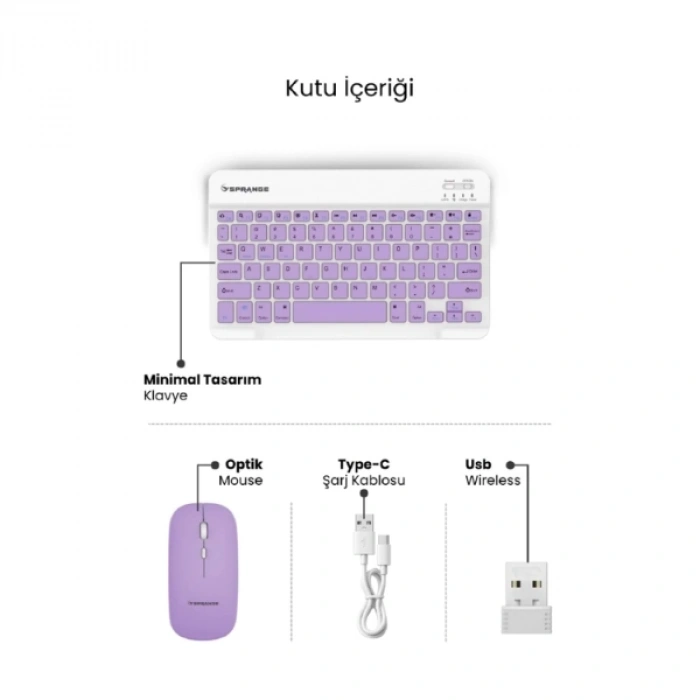 Mor Kablosuz Klavye Ve Mouse Seti