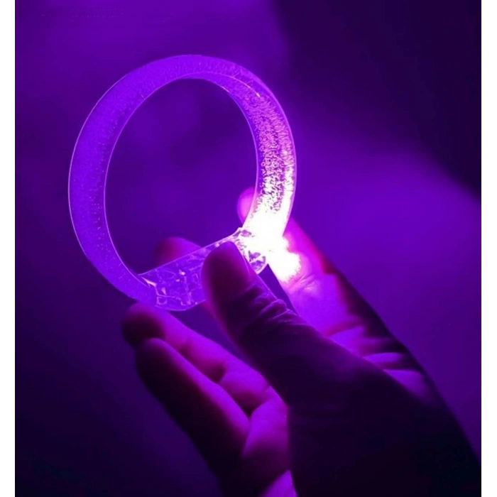 Mor Led Işıklı Baskı Yapılabilen Pilli Bileklik Bilezik 1,5 cm Genişlik