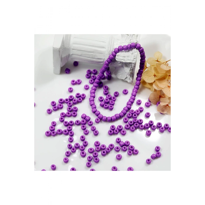 Mor Renk 4 mm Yaklaşık 1100 adet / 100 gram Cam Boncuk Oya Yazma Bileklik ve Kolye