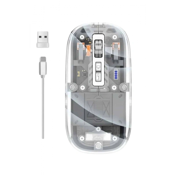 Mouse Fare Kablosuz Mouse Fare Şarjlı Bluetooth Sessiz 5 Tuşlu Şeffaf