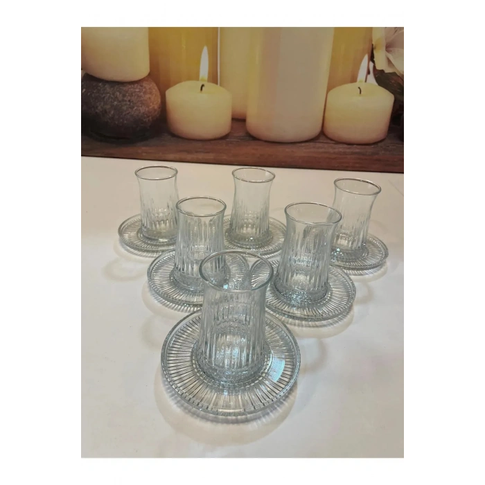 Müge 6lı Cam Çay Tabağı Çay Tabak Altlığı -TG-2023