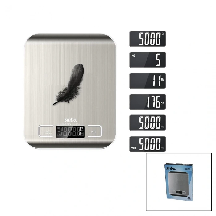 MUTFAK TARTISI TERAZİ İNOX LCD EKRAN 5KG/1GR PİLLİ=2X AAA PİL GR/OZ/ML/IB ÖLÇÜM SKS-4527 (4887)