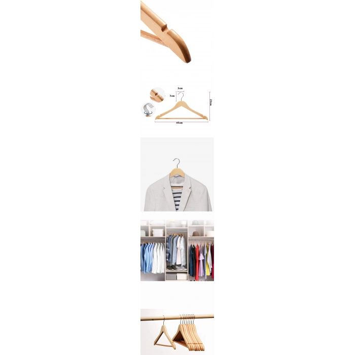 Natural Ahşap Elbise Askısı 12 Adet Montague Design