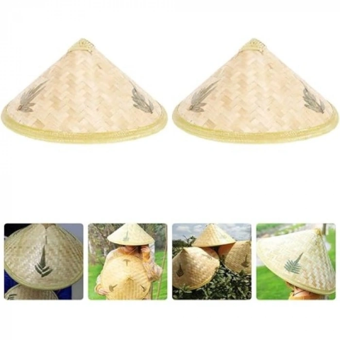 Naturel Renk Cambodia Kamboçyalı Vietnam Şapkası PVC Hasır