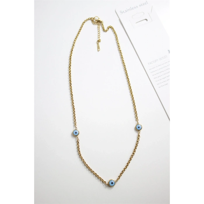 Nazar Boncuk Çelik Kolye - Altın