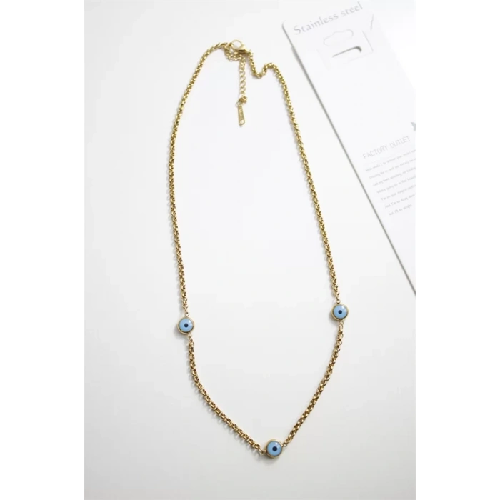 Nazar Boncuk Çelik Kolye - Altın