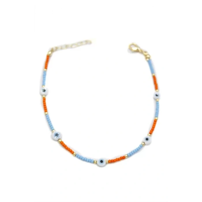 Nazar Boncuklu  Halhal - Beyaz