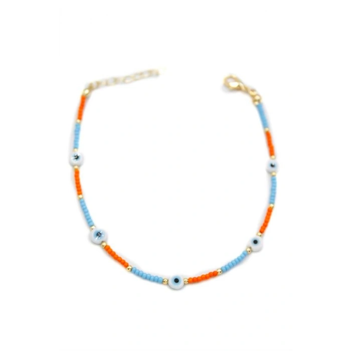 Nazar Boncuklu  Halhal - Beyaz