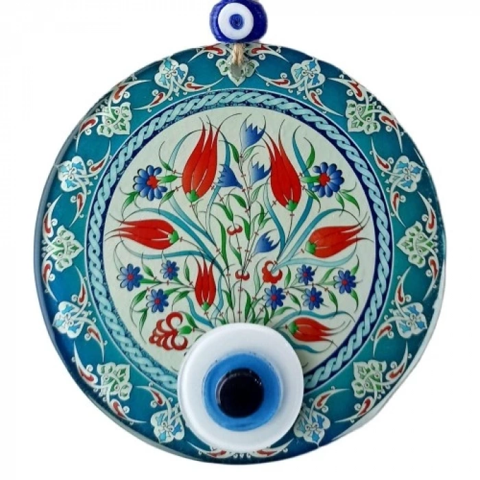 Nazar Boncuklu Lale Desenli Füzyon Cam Duvar Süsü