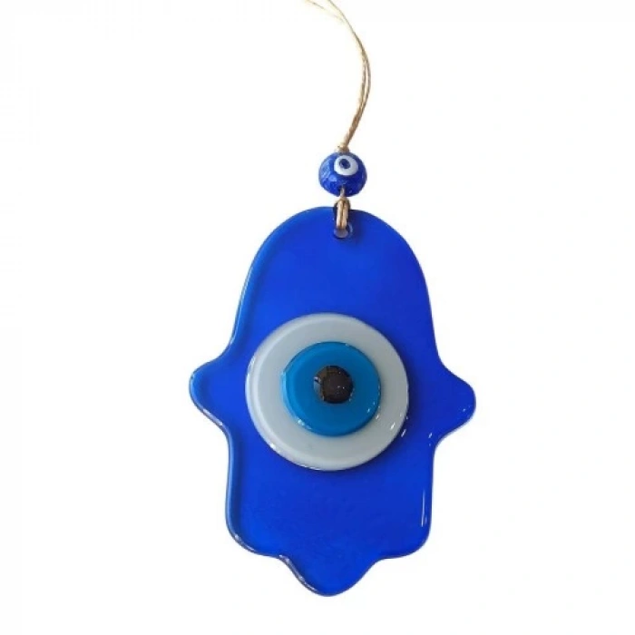 Nazar Boncuklu Şeffaf Mavi Fatma Ana Bereket Eli Cam Duvar Süsü