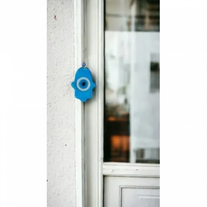 Nazar Boncuklu Turkuaz Mavisi Rengi Fatma Ana Bereket Eli Cam Duvar Süsü