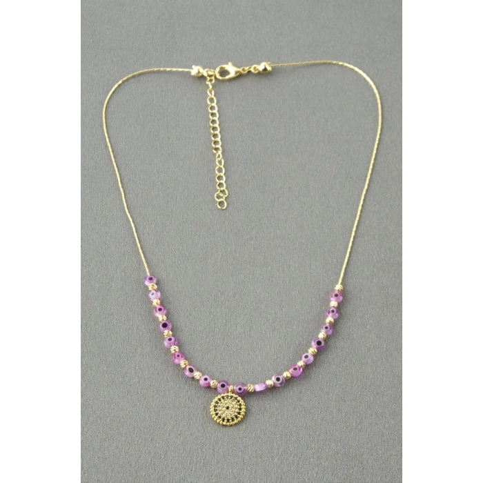 Nazar Boncuklu Zirkon Taşlı Kolye