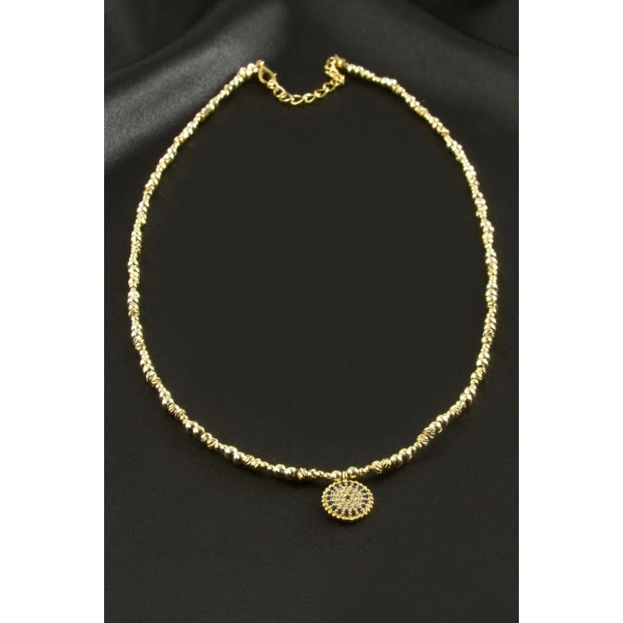 Nazar Zirkon Taşlı Metal Boncuklu Kolye