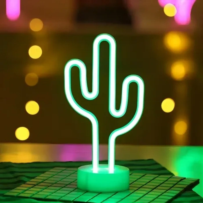 Neon Işıklı Kaktüs Masa Gece Lambası