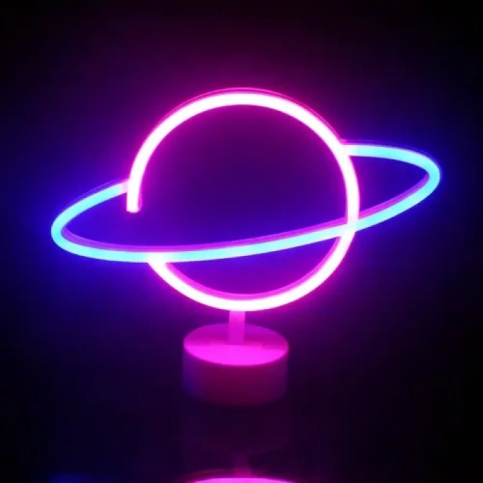 Neon Işıklı Satürn Lamba (Pil + USB)