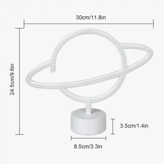 Neon Işıklı Satürn Lamba (Pil + USB)