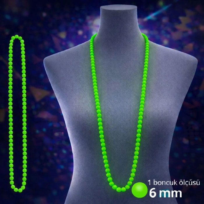 Neon Yeşil Boncuk Kolye 80 cm – Retro 80’ler 90’lar Parti Aksesuarı