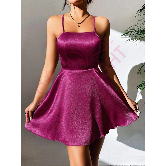 Nightlight Derin Sırt Dekolteli Fantazi Mor Mini Gecelik