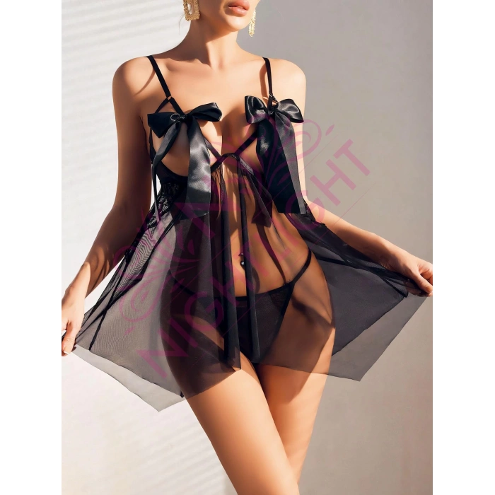 Nightlight Fiyonlu Göğüs Kısmı Açık Transparan Çekici Gecelik