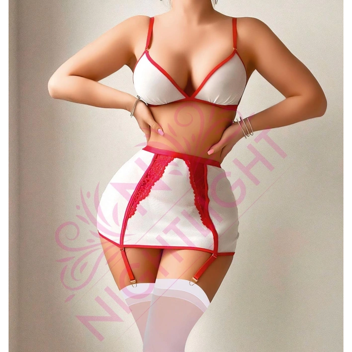 Nightlight Seksi Sütyenli Mini Etekli Fantazi Hemşire Kostümü