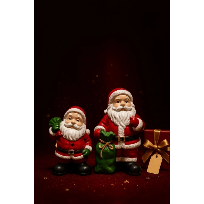 Noel Baba Biblo Seti 2’li – 9 cm & 11 cm – Premium Yılbaşı Dekor Koleksiyonluk Hediye