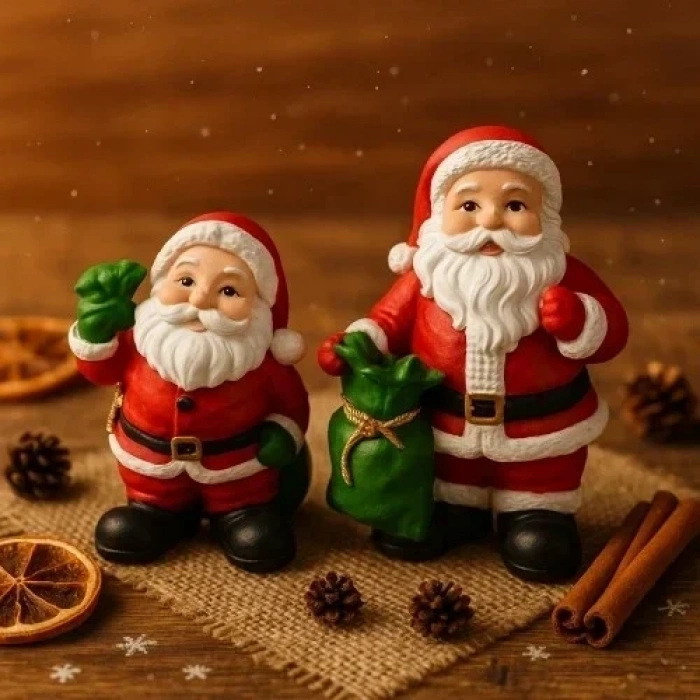 Noel Baba Biblo Seti 2’li – 9 cm & 11 cm – Premium Yılbaşı Dekor Koleksiyonluk Hediye