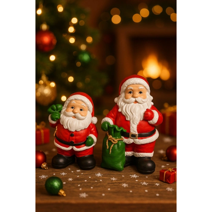 Noel Baba Biblo Seti 2’li – 9 cm & 11 cm – Premium Yılbaşı Dekor Koleksiyonluk Hediye