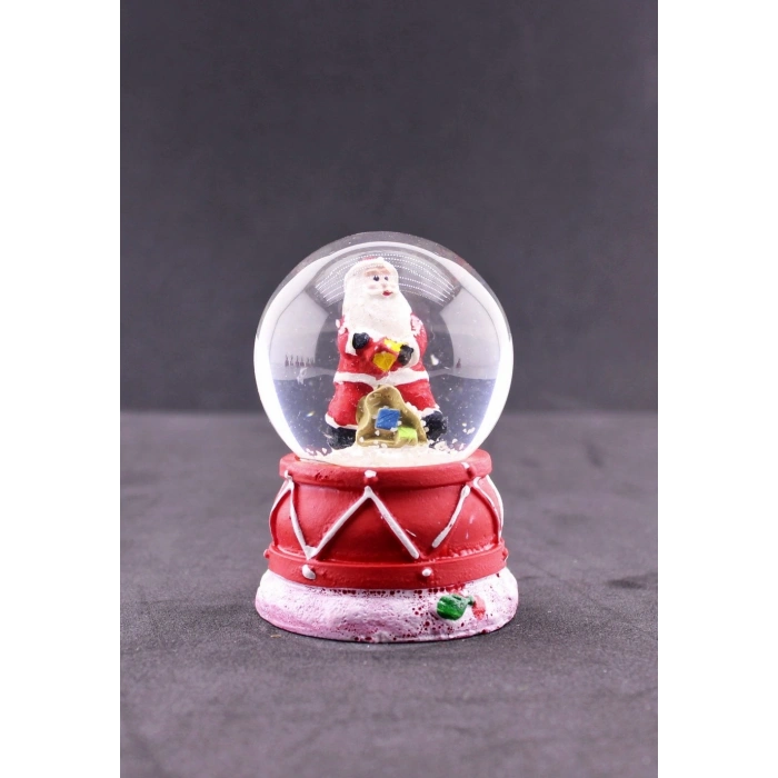 Noel Baba Hediye Torbası Temalı Mini Boy Işıklı Yılbaşı Kar Küresi 6.5 cm B