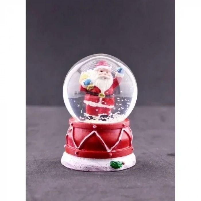 Noel Baba Hediye Torbası Temalı Mini Boy Işıklı Yılbaşı Kar Küresi 6.5 cm B