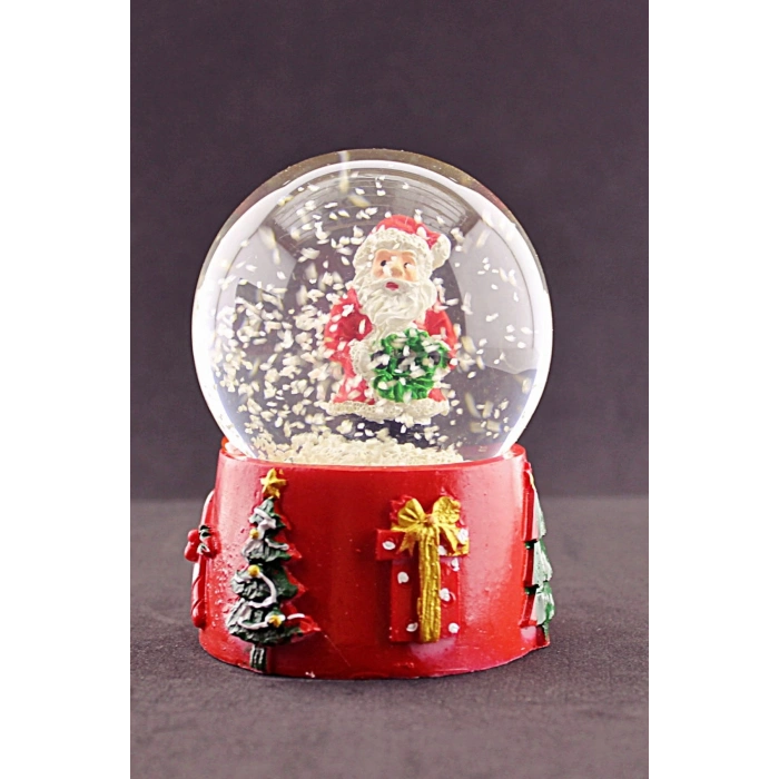 Noel Baba Merry Christmas Tasarımlı 9 cm Orta Boy Işıklı Kar Küresi 1B