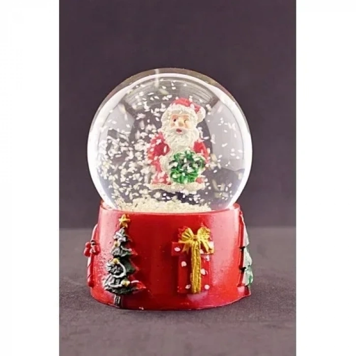 Noel Baba Merry Christmas Tasarımlı 9 cm Orta Boy Işıklı Kar Küresi 1B