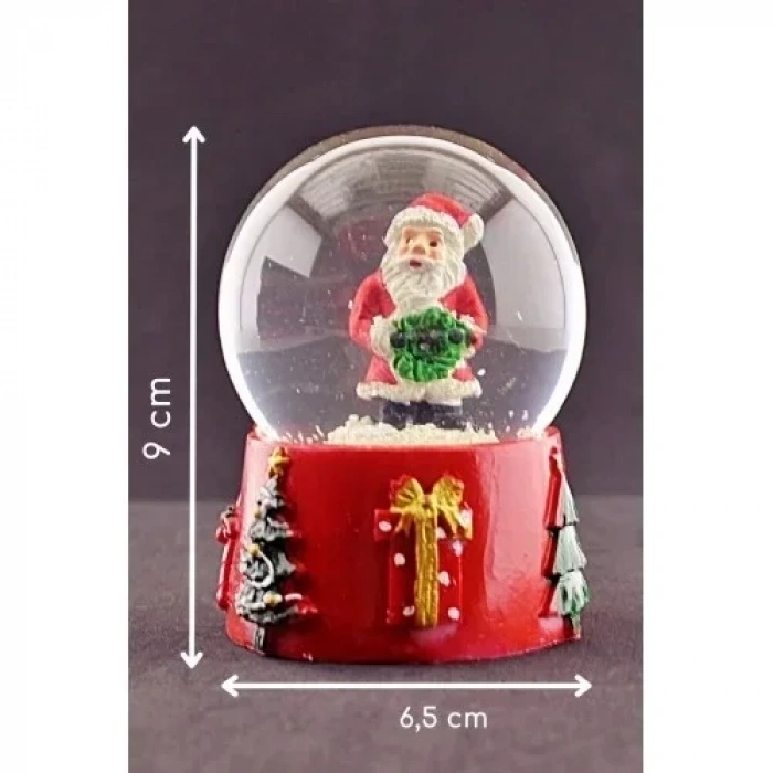 Noel Baba  Merry Christmas Tasarımlı 9 cm Orta Boy Işıklı Kar Küresi 1B