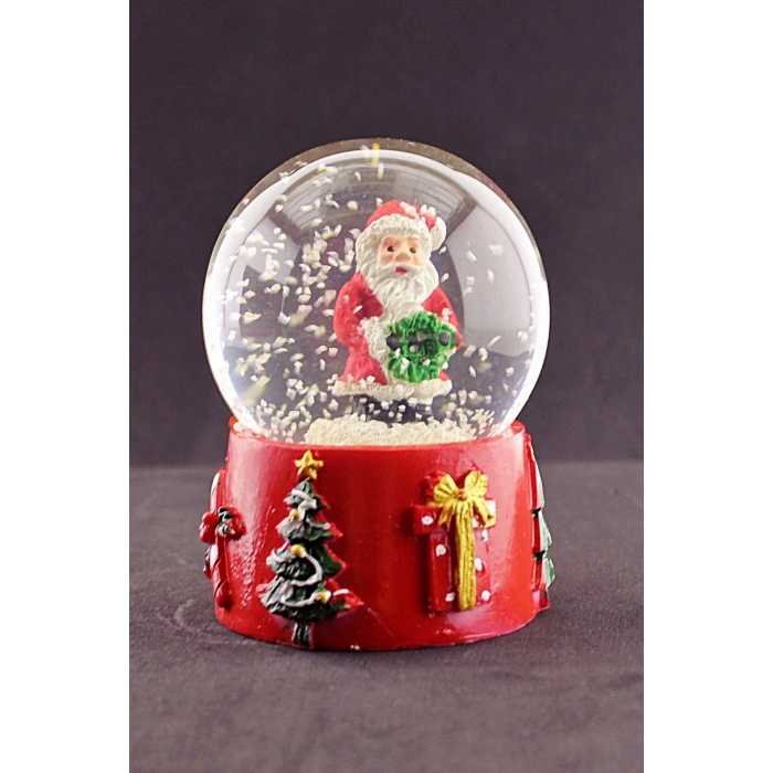 Noel Baba Merry Christmas Tasarımlı 9 cm Orta Boy Işıklı Kar Küresi 1B