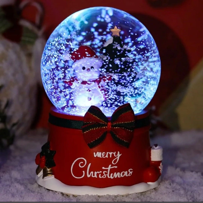 Noel Baba Merry Crs.  Tasarımlı 13 cm Büyük Boy Işıklı Müzikli Kar Küresi