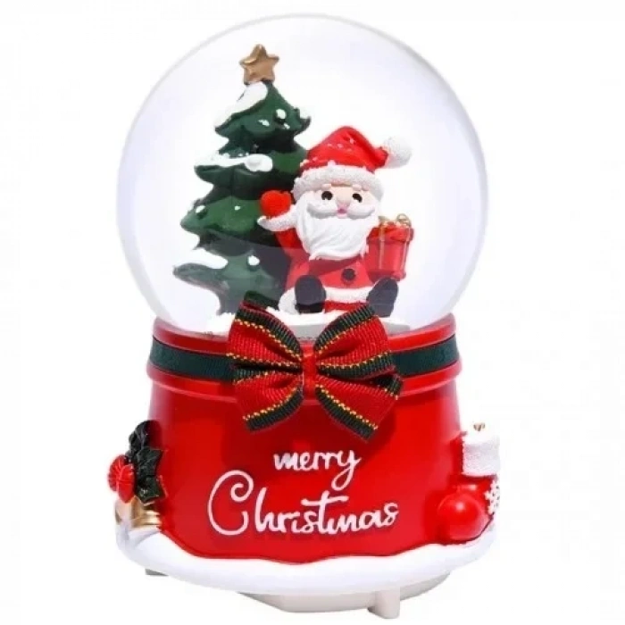 Noel Baba Merry Crs.  Tasarımlı 13 cm Büyük Boy Işıklı Müzikli Kar Küresi