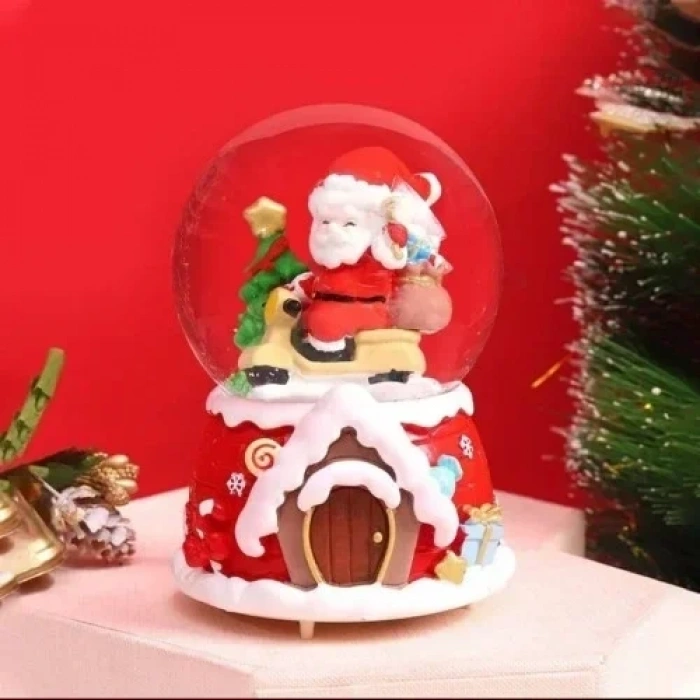 Noel Baba  Tasarımlı 13 cm Büyük Boy Işıklı Müzikli Kar Küresi