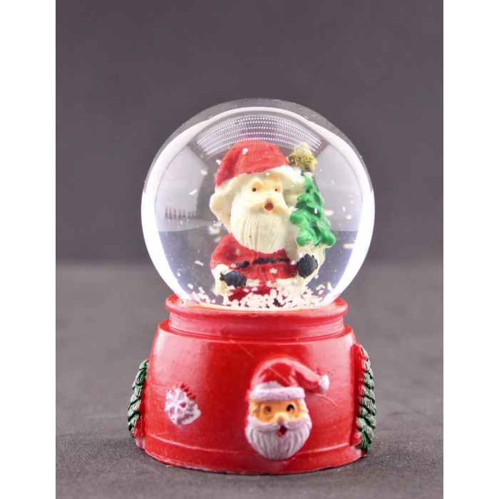 Noel Baba ve Çam Ağacı Temalı Mini Boy Işıklı  Yılbaşı Kar Küresi 6.5 cm E