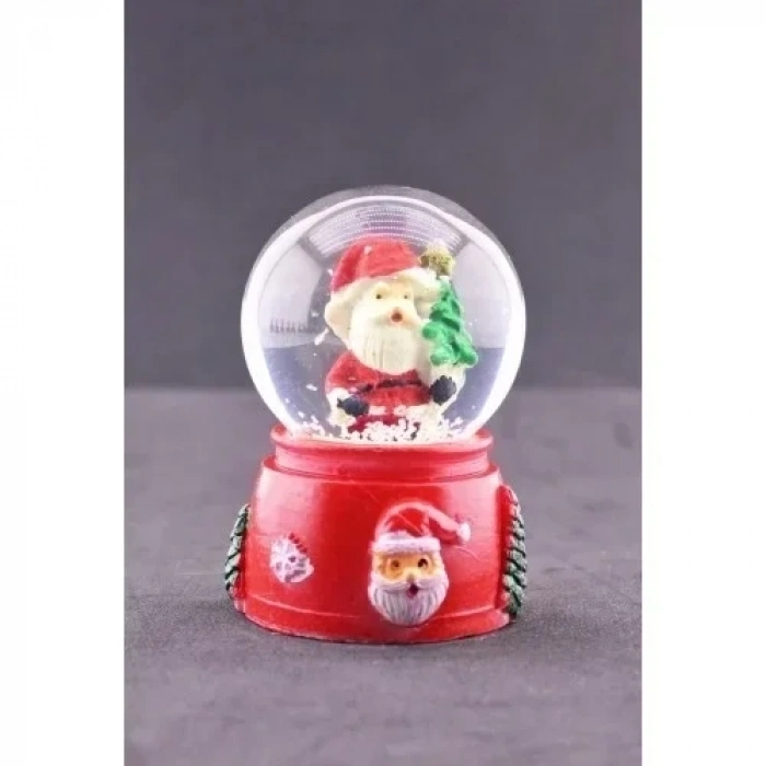Noel Baba ve Çam Ağacı Temalı Mini Boy Işıklı Yılbaşı Kar Küresi 6.5 cm E