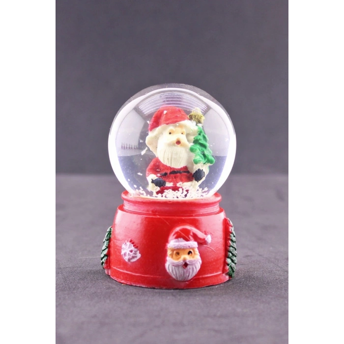Noel Baba ve Çam Ağacı Temalı Mini Boy Işıklı  Yılbaşı Kar Küresi 6.5 cm E