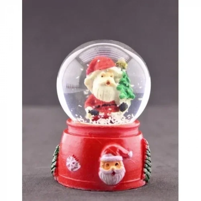 Noel Baba ve Çam Ağacı Temalı Mini Boy Işıklı Yılbaşı Kar Küresi 6.5 cm E