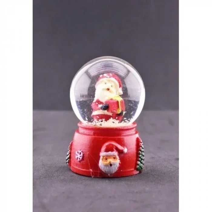 Noel Baba ve Hediye Paketi Temalı Mini Boy Işıklı Yılbaşı Kar Küresi 6.5 cm1A