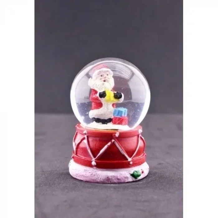 Noel Baba ve Hediye Paketi Temalı Mini Boy Işıklı Yılbaşı Kar Küresi 6.5 cm1A