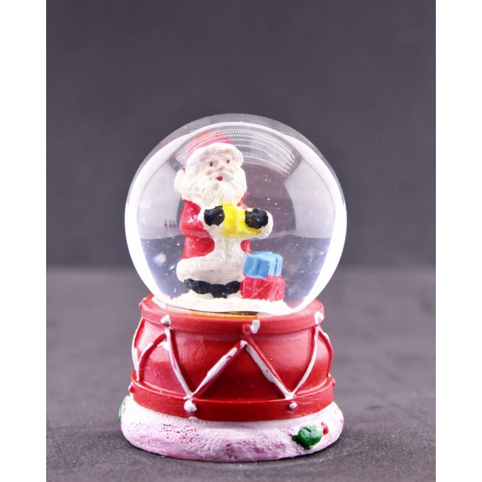 Noel Baba ve Hediye Paketleri Temalı Mini Boy Işıklı  Yılbaşı Kar Küresi 6.5 cm F