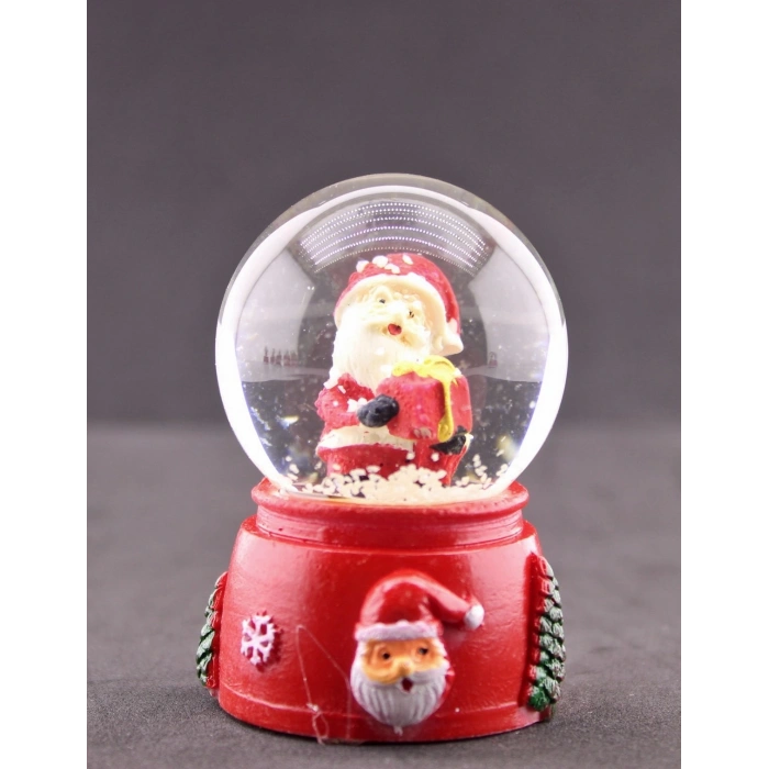 Noel Baba ve Hediye Paketleri Temalı Mini Boy Işıklı  Yılbaşı Kar Küresi 6.5 cm F