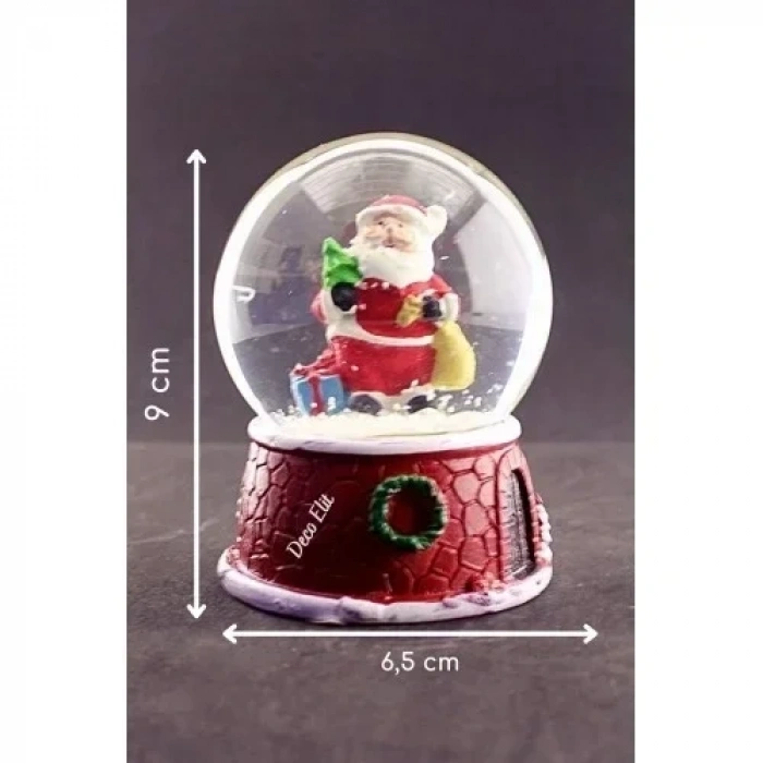 Noel Baba ve Hediyeleri Temalı Orta Boy Işıklı Kar Küresi 9 cm