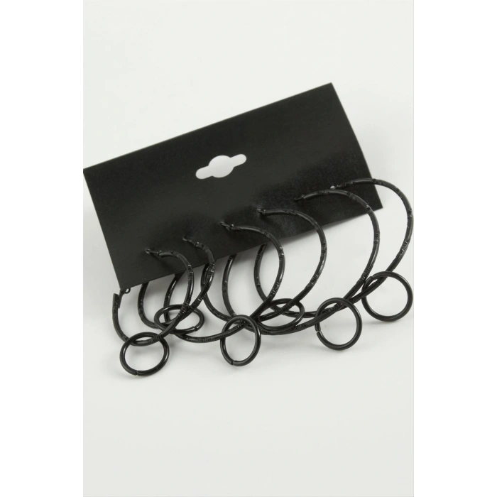 Noktalı İç İçe Metal Halka Küpe 6 Adet