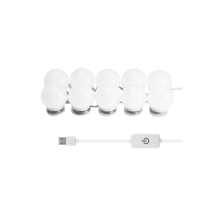 Nostalji Hollywood Tarzı 10lu Makyaj Aynası Lambası Beyaz Led Işıklı Lamba Usb